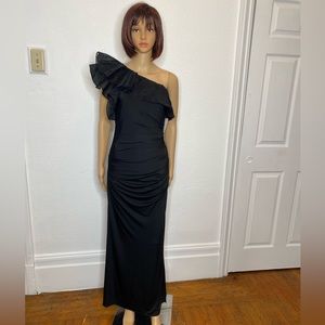 🆕 Adrianna Papell Ruffled One-Shoulder Maxi Dress Women’s Size 4 Black